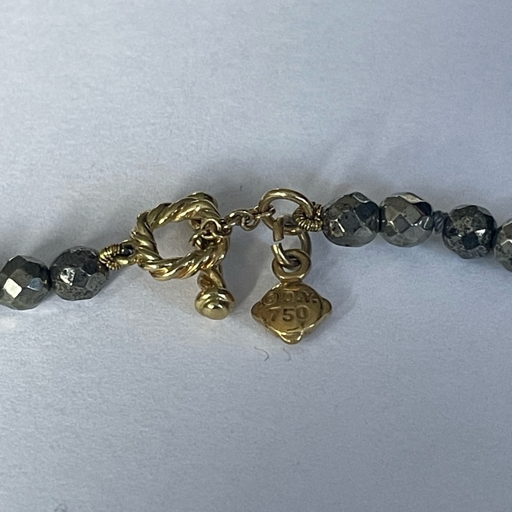 David Yurman 18k Tweejoux Necklace with aquamarine, blue topaz, & hematite beads - Picture 9 of 11